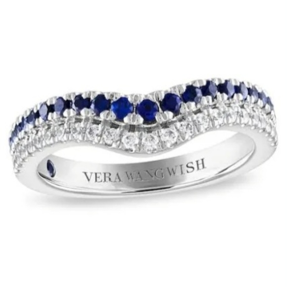 BAND SOLD!!14K WHITE GOLD VERA WANG DIAMOND & SAPPHIRE WISH 2 PC BRIDAL SET S: 5 - Picture 10 of 16